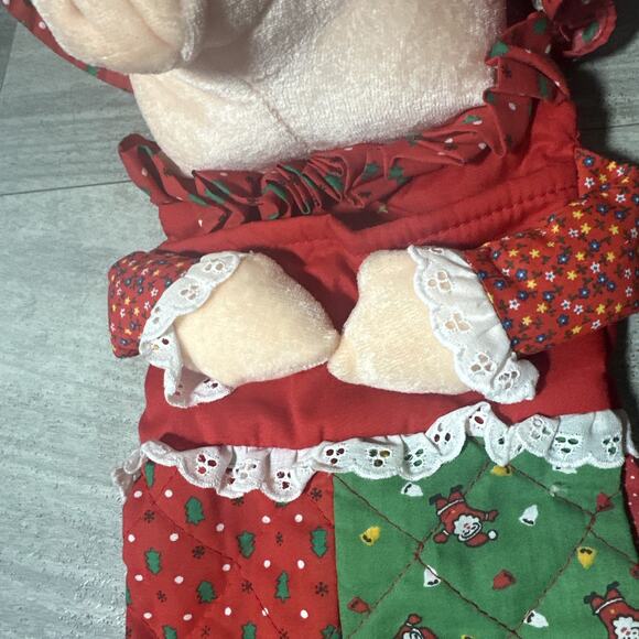 Vintage Smithy Plush Pig Christmas Stocking 18 in Quilted Red Green 80s 90s - Picture 4 of 9